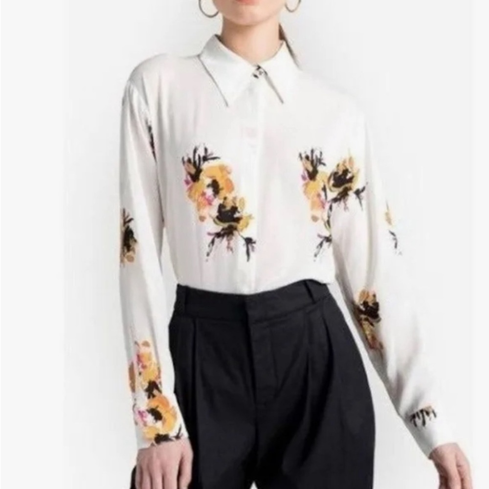 ALC Calder silk crepe top cream floral button up size 6